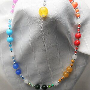 Beautiful rainbow necklace with glass beads and polished stones
